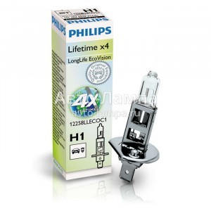 Галогеновые лампы Philips H1 LongLife EcoVision - 12258LLECOC1 (карт. короб.)