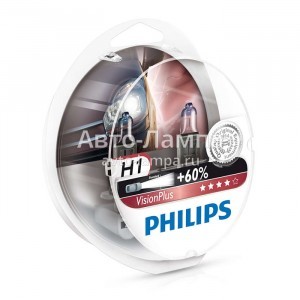Комплект галогеновых ламп Philips H1 VisionPlus (+60%) - 12258VPS2 (пласт. бокс)