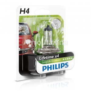 Галогеновая лампа Philips H4 LongLife EcoVision - 12342LLECOB1 (блистер)