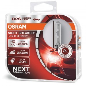 Штатные ксеноновые лампы Osram D2S Xenarc Night Breaker Laser (+200%) - 66240XNL-HCB (пласт. бокс)