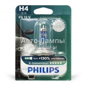 Галогеновые лампы Philips H4 X-TremeVision (+130%) - 12342XV+B1 (блистер)