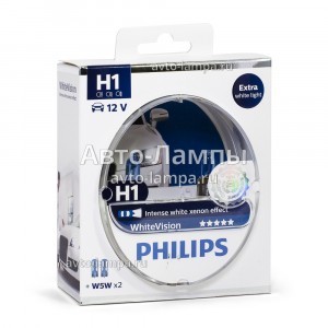 Комплект галогеновых ламп Philips H1 WhiteVision - 12258WHVSM (пласт. бокс)