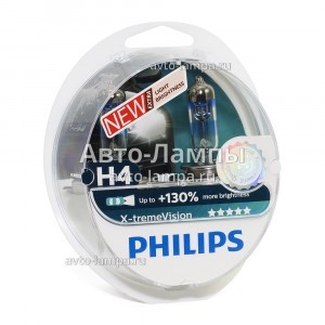 Галогеновые лампы Philips H4 X-TremeVision (+130%) - 12342XV+S2 (пласт. бокс)