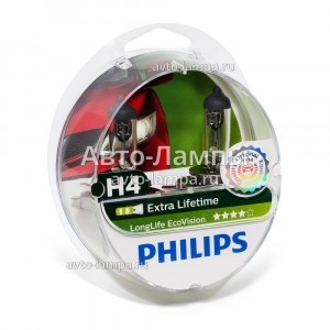 Галогеновые лампы Philips H4 LongLife EcoVision - 12342LLECOS2 (пласт. бокс)