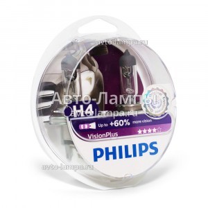 Галогеновые лампы Philips H4 VisionPlus (+60%) - 12342VPS2 (пласт. бокс)