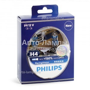 Галогеновые лампы Philips H4 RacingVision (+150%) - 12342RVS2 (пласт. бокс)