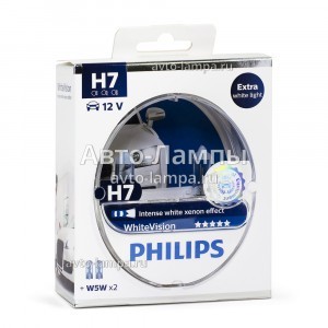 Комплект галогеновых ламп Philips H7 WhiteVision - 12972WHVSM (пласт. бокс)