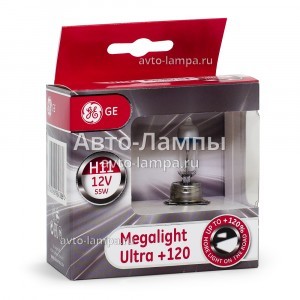 Комплект галогеновых ламп General Electric H11 Megalight Ultra +120% - 53110SNU-98438