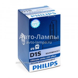 Штатная ксеноновая лампа Philips D1S Xenon WhiteVision gen2 (+120%) - 85415WHV2C1 (карт. короб.)