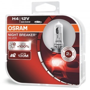 Комплект галогеновых ламп Osram H4 Night Breaker Silver - 64193NBS-HCB (пласт. бокс)