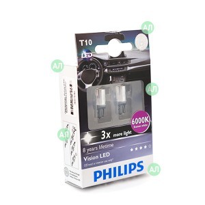 Светодиоды Philips W5W Vision LED - 129346000KX2 (хол. белый)