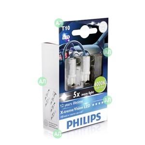 Комплект светодиодов Philips W5W X-treme Ultinon LED - 129644000KX2 (тепл. белый)