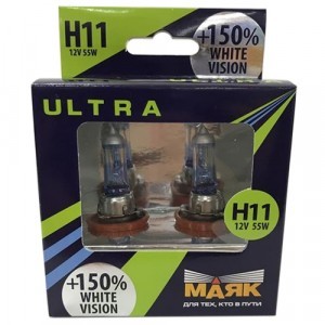 Галогеновые лампы МАЯК H11 Ultra White Vision +150% - 82110WV+150