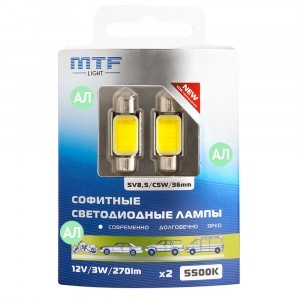 Комплект светодиодов MTF-Light C5W COB 270LM 36 мм - COB55C5W (хол. белый)