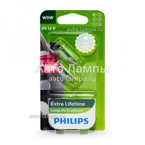 Комплект ламп накаливания Philips W5W LongLife EcoVision - 12961LLECOB2
