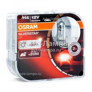 Галогеновые лампы Osram H4 SilverStar 2.0 (+60%) - 64193SV2-HCB (пласт. бокс)