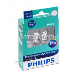 Комплект светодиодов Philips W5W Ultinon LED - 11961ULWX2 (6000K)