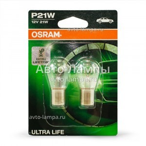Комплект ламп накаливания Osram P21W Ultra Life - 7506ULT-02B (блистер)