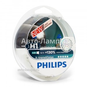 Комплект галогеновых ламп Philips H1 X-TremeVision (+130%) - 12258XV+S2 (пласт. бокс)