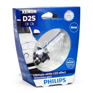 Штатная ксеноновая лампа Philips D2S Xenon WhiteVision gen2 (+120%) - 85122WHV2S1 (блистер)